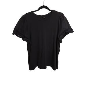 Torrid Top Womens 2X Black Eyelet Lace Puff Short Sleeve Ruffle Cotton Modal